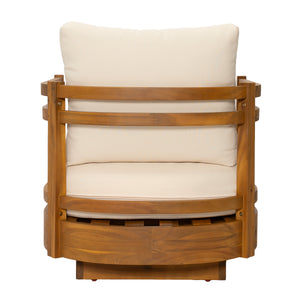 Set of 2 Acacia Wood Outdoor Swivel Chairs with Cushions