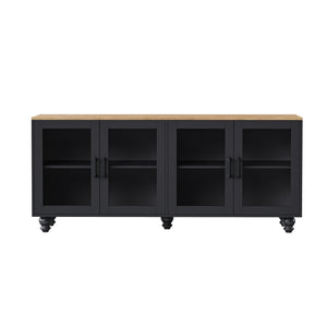 ON-TREND Farmhouse TV Stand with Tempered Glass Doors