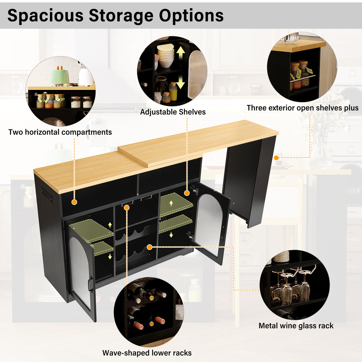 U_STYLE Sideboard with Extendable Tabletop and Wine Rack