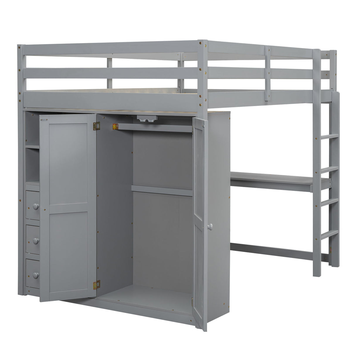 Loft Bed With Built In Wardrobe, Shelves And Drawers
