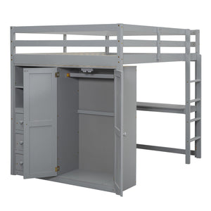 Loft Bed With Built In Wardrobe, Shelves And Drawers