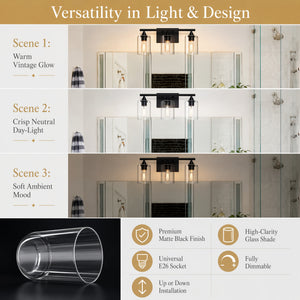 3-Light Matte Bathroom Vanity Wall Light