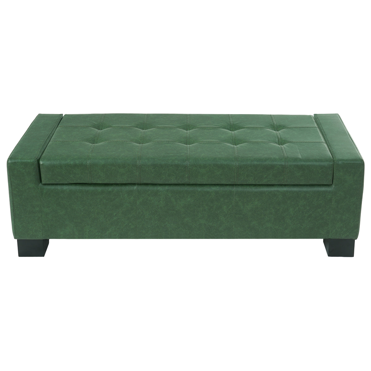 Green Storage Ottoman Bench, PU Upholstered Footrest with Solid Wood Legs