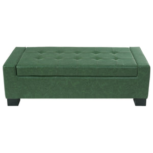 Green Storage Ottoman Bench, PU Upholstered Footrest with Solid Wood Legs