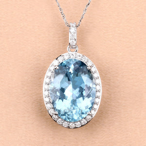 9.59 Carat Genuine Aquamarine and White Diamond 14K White Gold Pendant