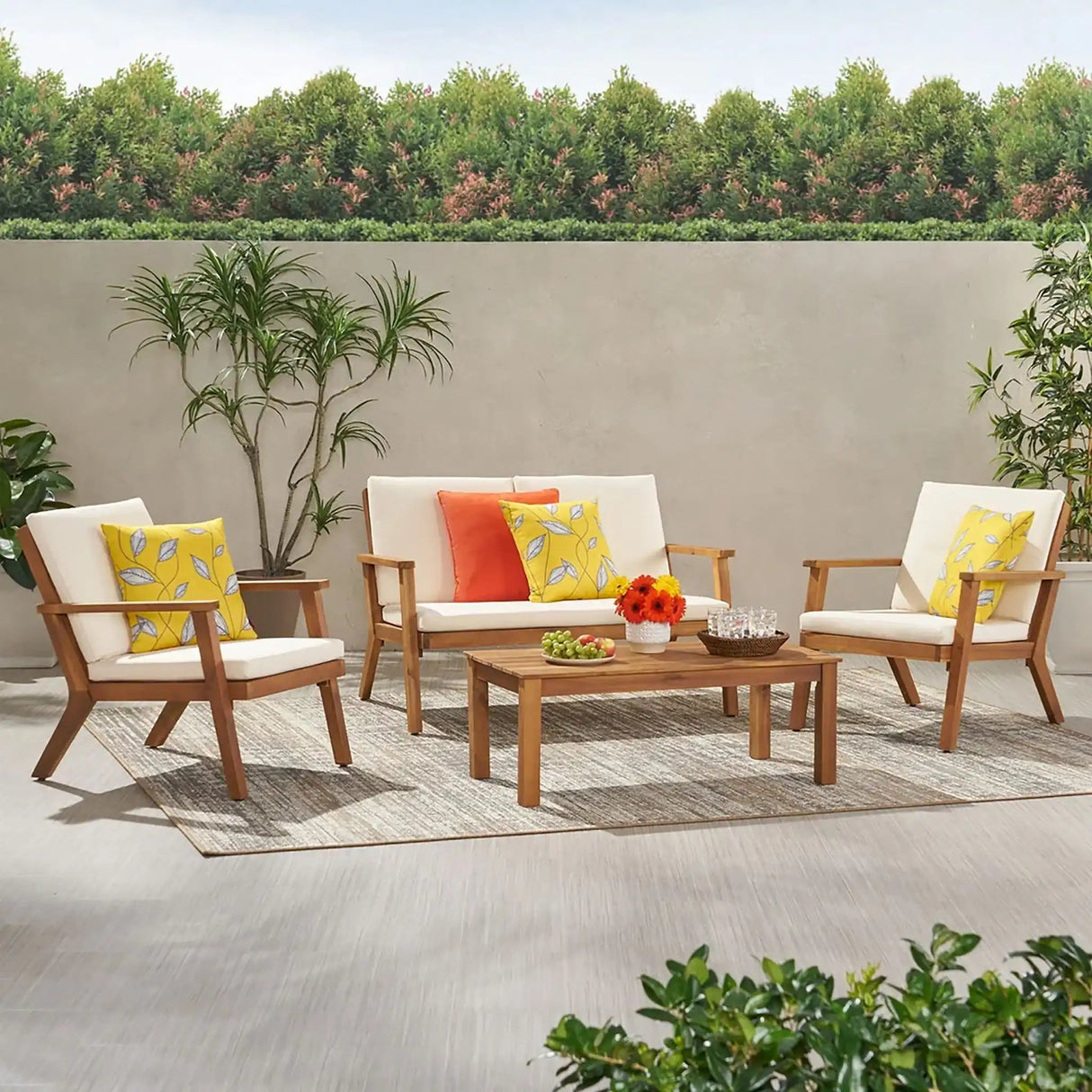 Avacyn - Outdoor Acacia Wood 4 Seater Chat Set With Cushions - Best Buy Furniture