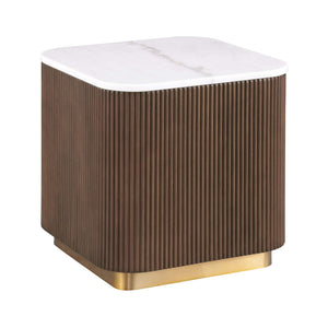 3 Piece Table Set (Rectangle Cocktail Table And Two Square End Tables) - Brown / Gold / White