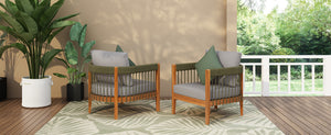 [Set of 2] Acacia Wood Outdoor Club Chair with Rope Accents