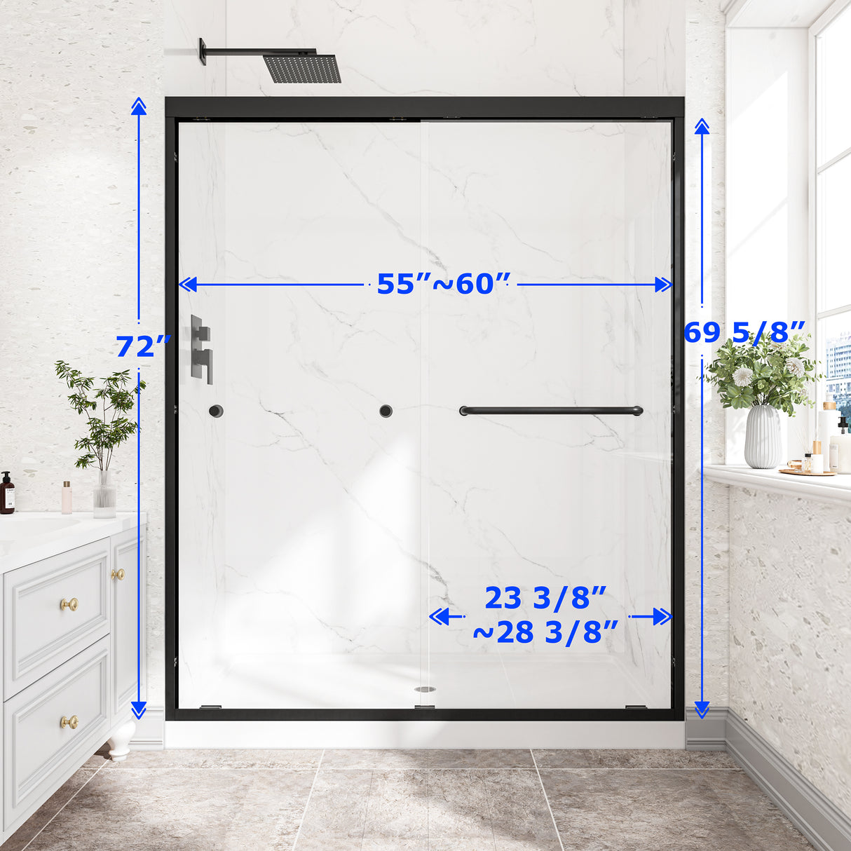 55"-60" W x 72" H Matte Shower Door