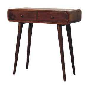 Solid Wood Chestnut Curved Hallway Table, 2-Drawers, Nordic Legs