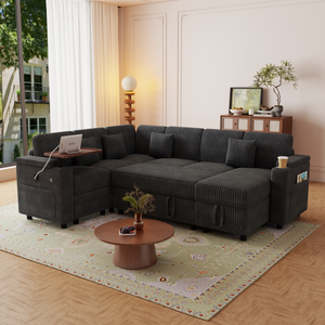 100-Inch Pull-Out Sofa with USB Ports and Cup Holder