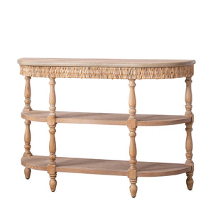 Handcrafted Wood Console Table with Hand-Woven Trim