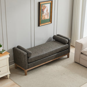 65.5"W Upholstered End of Bed Bench with Weathered Finish