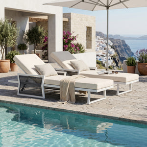 Modern White Iron Outdoor Chaise Lounger Set