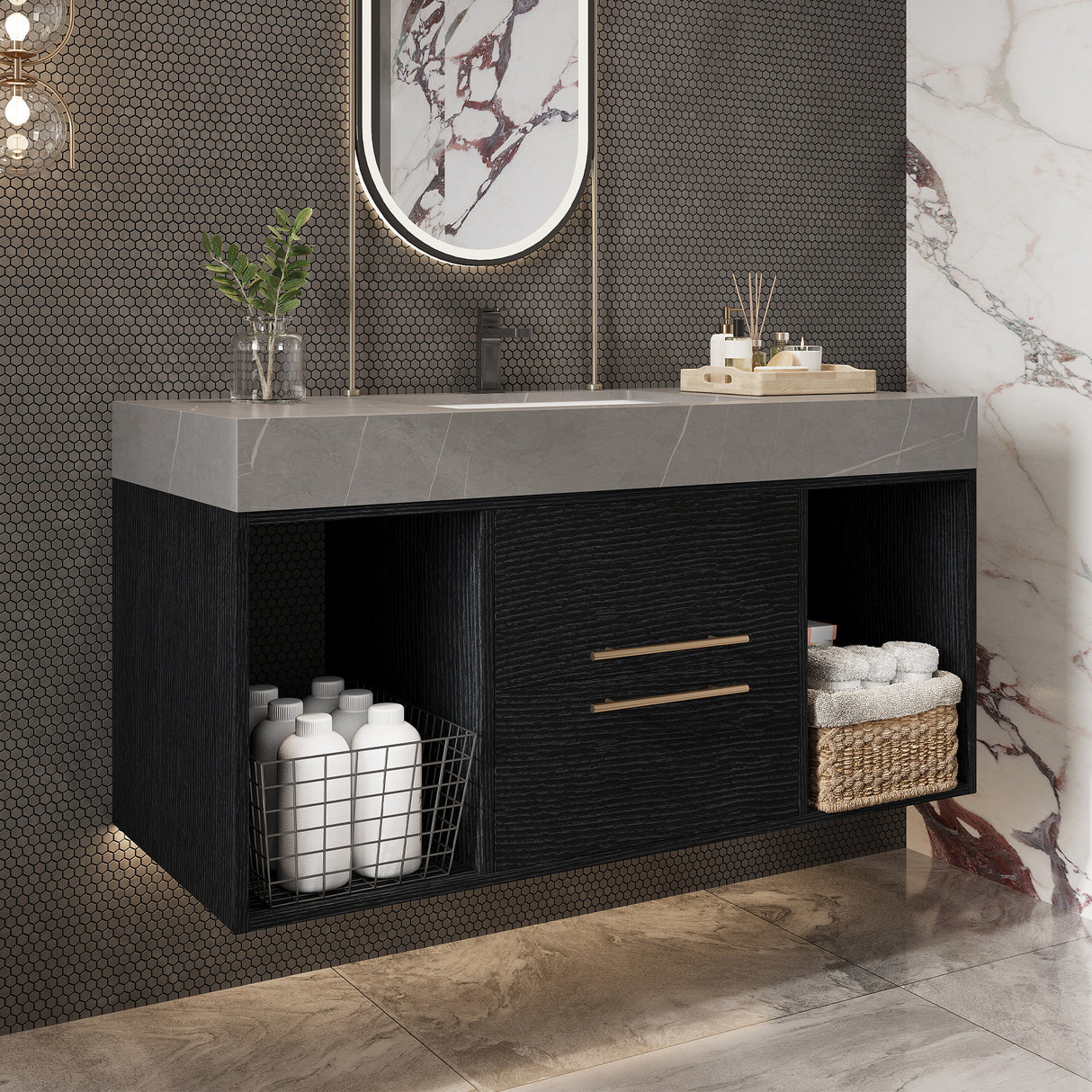 39.4 Inches Single Contemporary Floating Bathroom Vanity