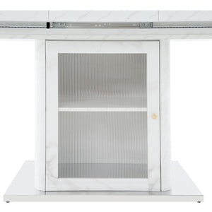 Modern Rectangle Dining Table With Stretchable Top, Storage Cabinet