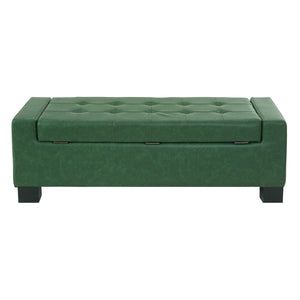 Green Storage Ottoman Bench, PU Upholstered Footrest with Solid Wood Legs