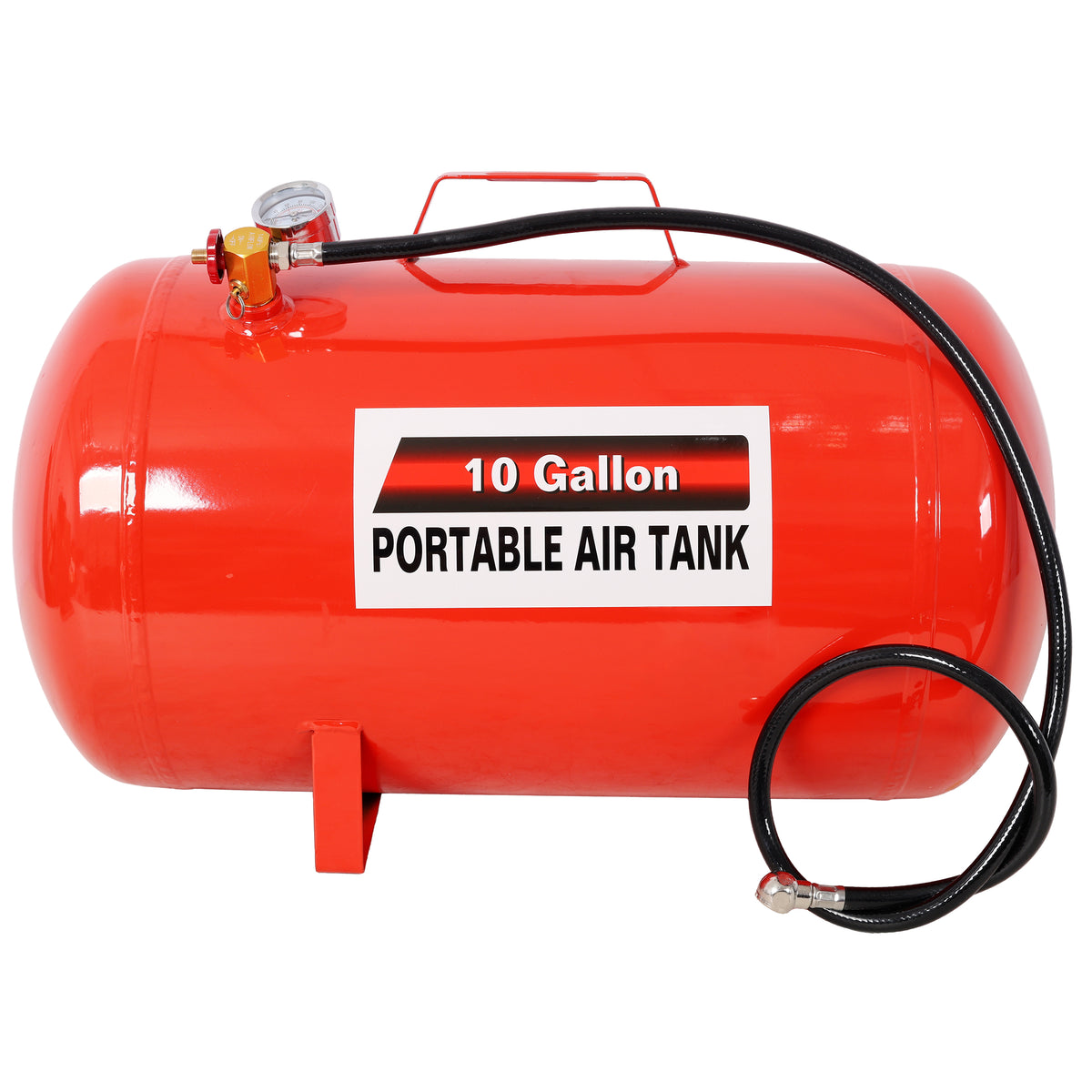 Portable 10 Gallon Air Tank with Pressure Gauge and 43" Hose - Metal