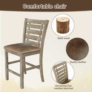 Dining Counter Height Chairs Modern Farmhouse Rustic Look Distressed Design Ladderback Solid Wood (Set of 2) - Grayish Brown