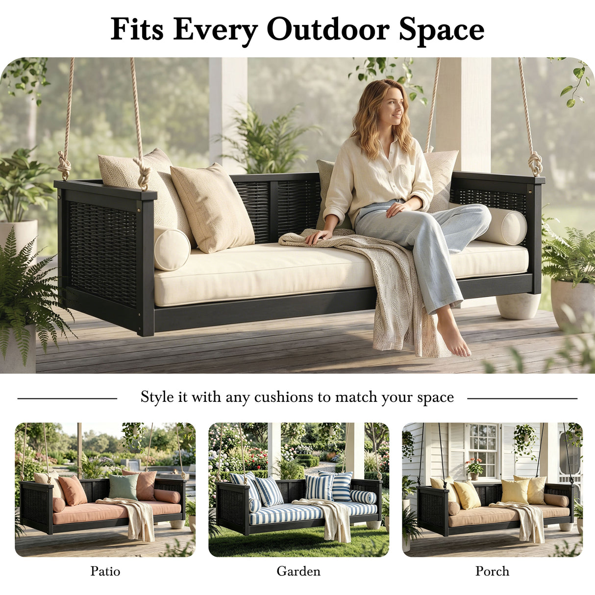 TOPMAX Outdoor Classic Solid Wood Twin Size Swing Bed
