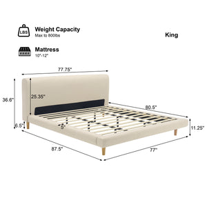 Beige Chunky Headboard Bed Frame, King
