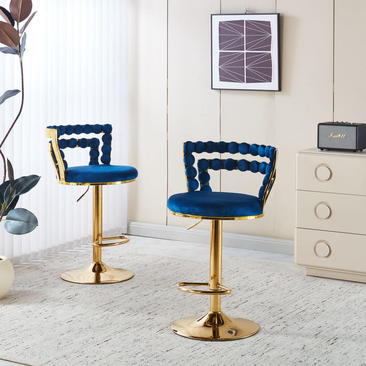 Modern Bar Chair With Iron Tube Legs, Soft Cushions And Comfortable Backrest (Set of 2)