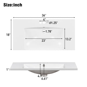 Single Bathroom Basin Sink, Vanity Top Only With 3 Faucet Holes