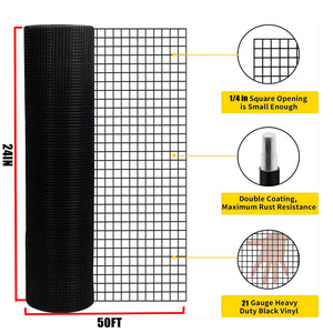 Vinyl Coated Hardware Cloth, 21 Gauge, Galvanized Steel, For Poultry Netting And Chicken Coop - Black