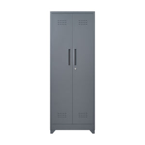 Heavy Duty Storage Cabinet With Locking Doors, Hanging Rod & Shelves, Broom Closet - Gray