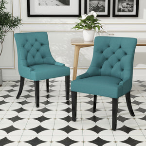 Dining Chair (Set of 2) With Upholstered Diamond Tufting And Espresso Birch Legs - Teal - Best Buy Furniture