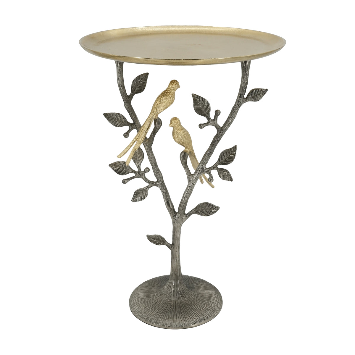 16x16x24" Metal Dual Bird Side Table with Round Tray