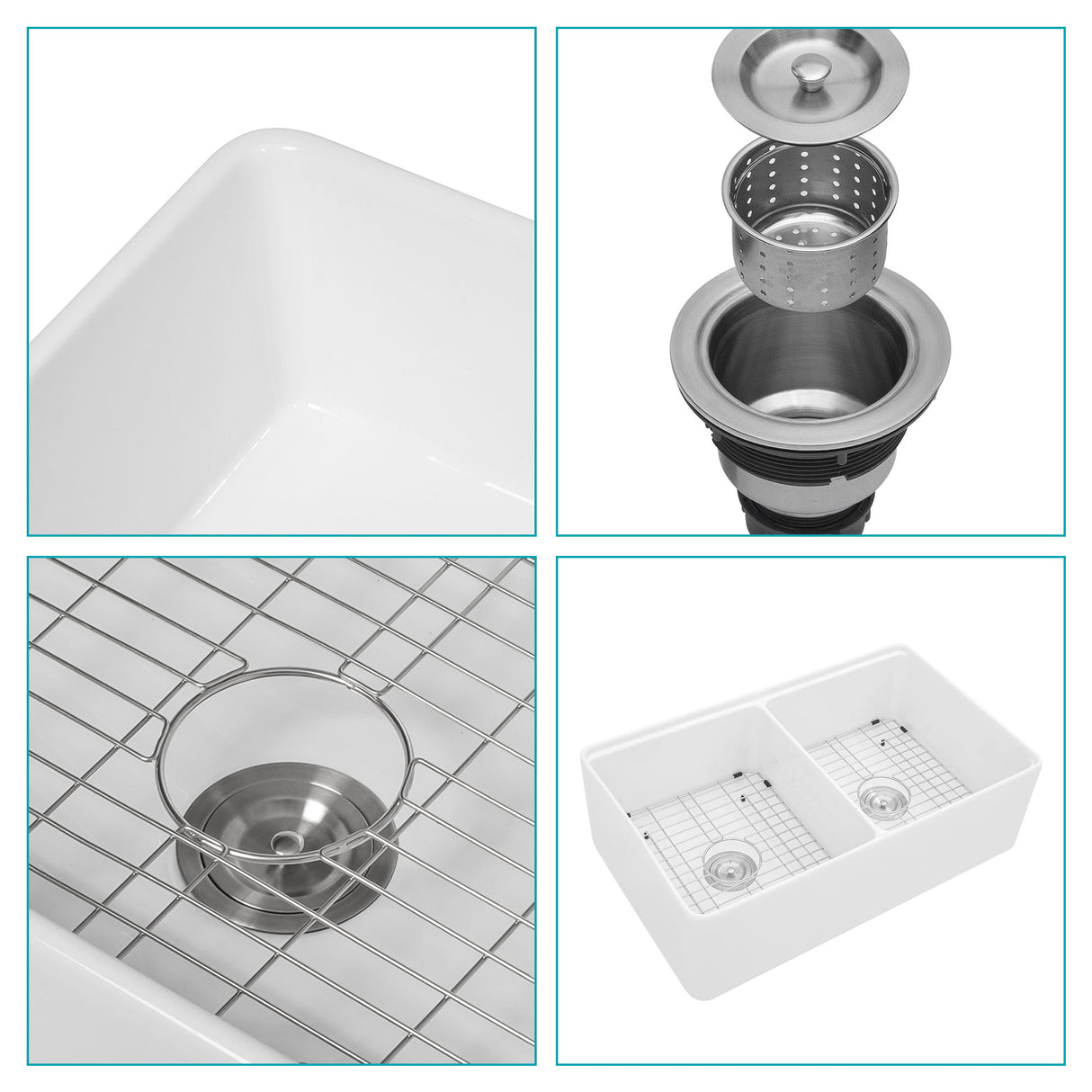 Double Bowl Sink Workstation 33" With Built In Work Surface And Accessories - White