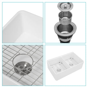 Double Bowl Sink Workstation 33" With Built In Work Surface And Accessories - White