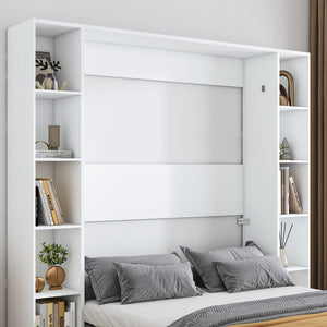 Queen Murphy Bed With Storage Cabinet, Foldable Wall Bed For Bedrooms - White