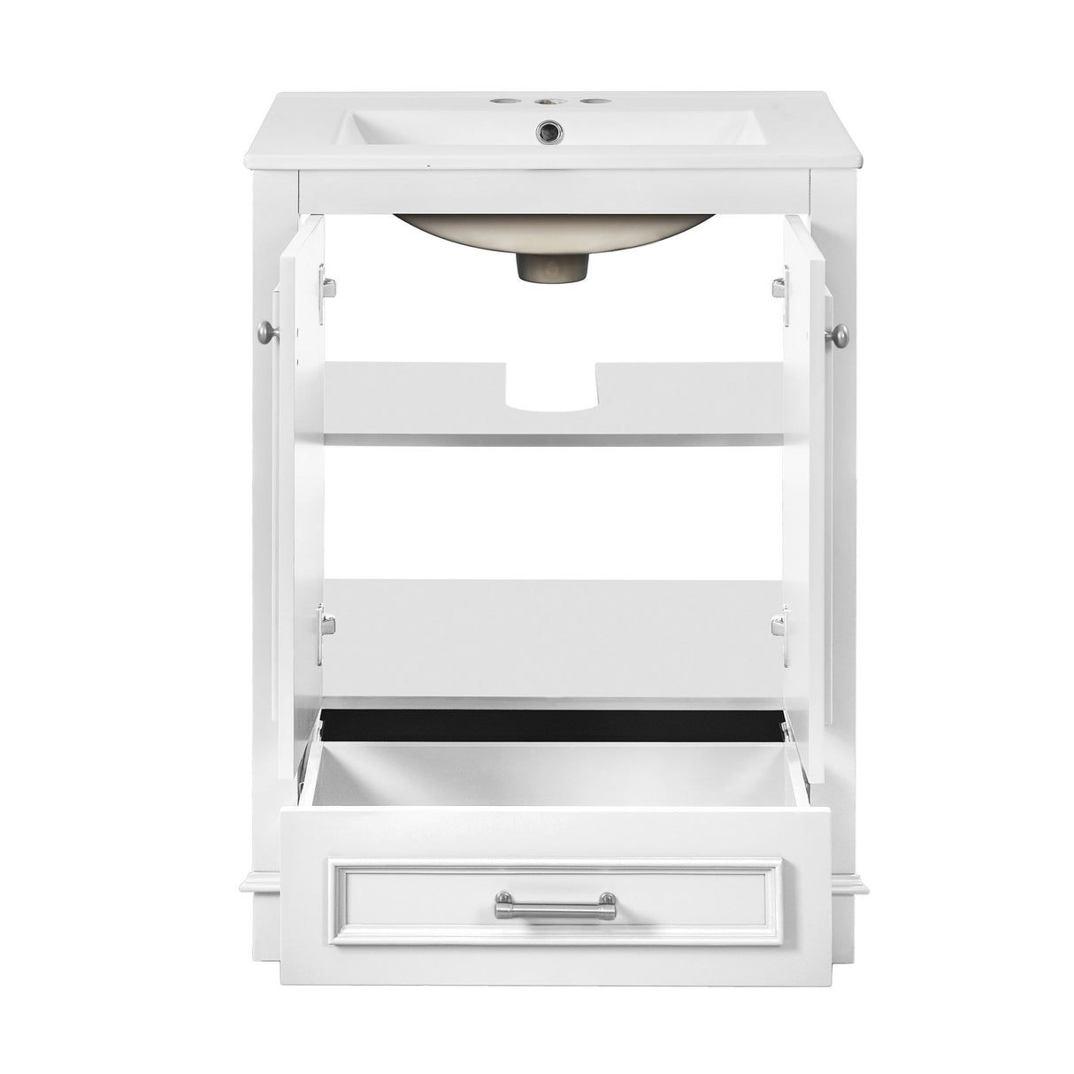 Bathroom Vanity With Ceramic Sink Combo, Modern Freestanding Storage Cabinet With Silver Handles
