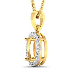 0.22 Carat Genuine White Diamond 14K Yellow Gold Semi Mount Pendant - holds 9x7mm Oval Gemstone