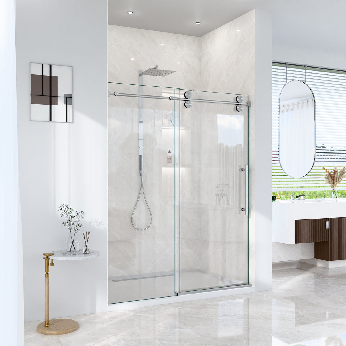 56-60"W x 72"H Frameless Sliding Shower Door – Clear Tempered Glass