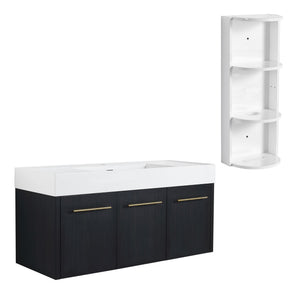 Modern Wall Mounted Bathroom Vanity with Resin Sink and Storage Rack