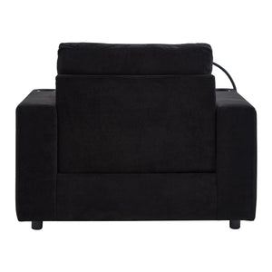 Modern Style Armchair Chaise Lounge Sofa Couch With Movable Storage Ottoman, USB Ports, Cup Holders, Phone Holder, Side Pockets