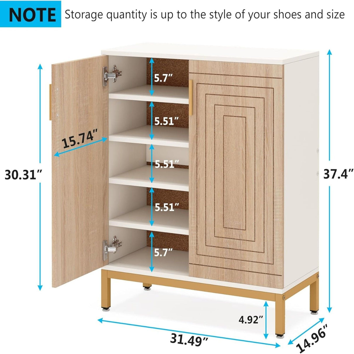 Shoe Cabinet With Doors, 5-Tier Shoe Storage Organizer