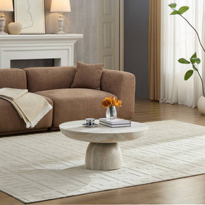 Mushroom Coffee Table, 31.5-Inch Round Fiberglass, Beige