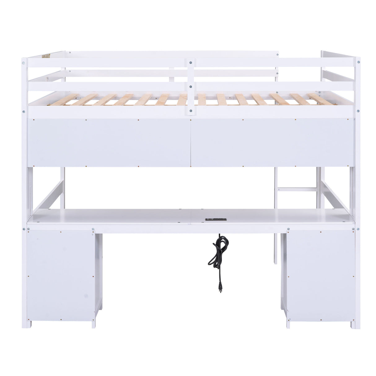 Loft Bed With Desk, Cabinets, Drawers, Charging Station And Bedside Tray