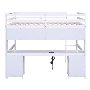 Loft Bed With Desk, Cabinets, Drawers, Charging Station And Bedside Tray