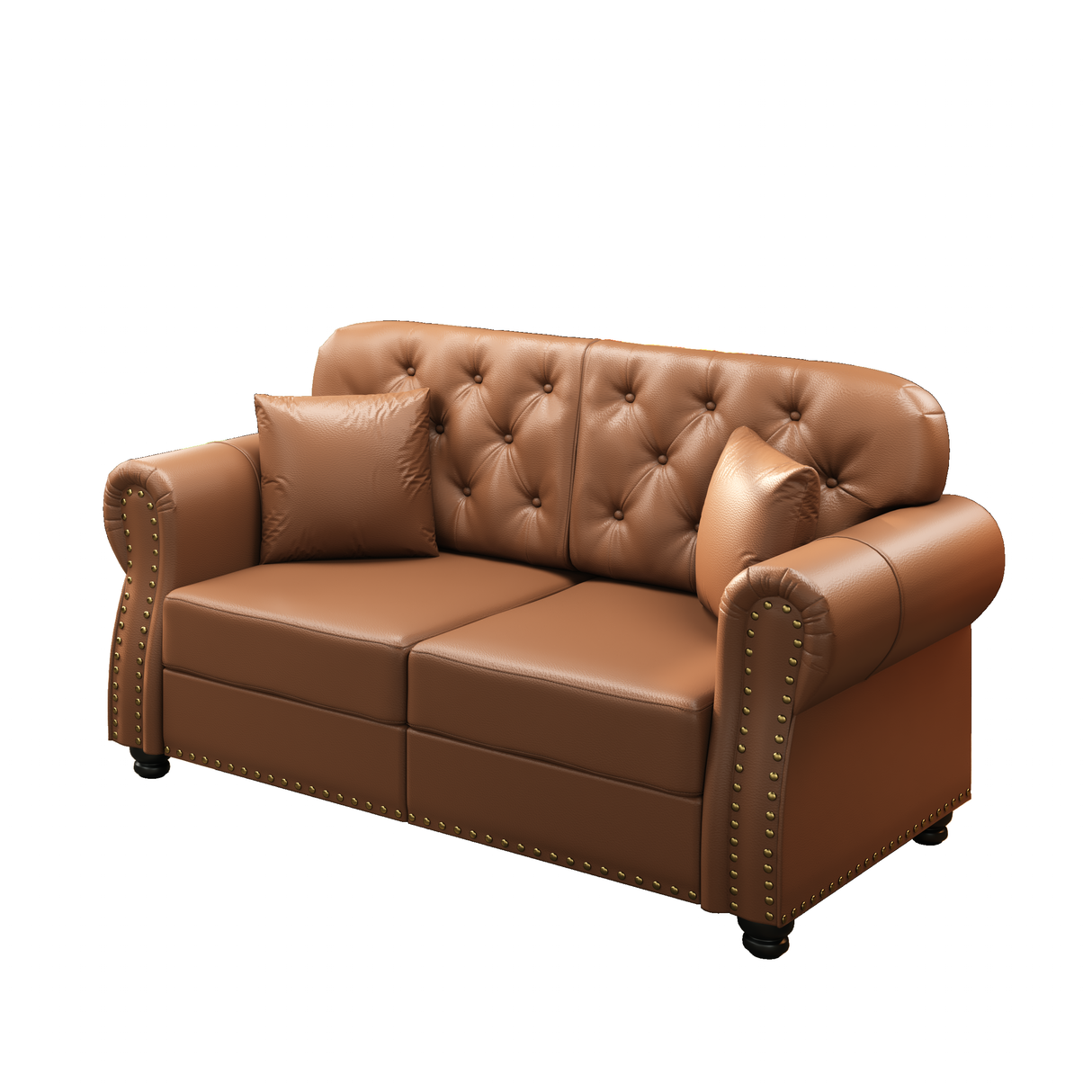 63" Upholstered Faux Leather Sofa with Nailhead Trim