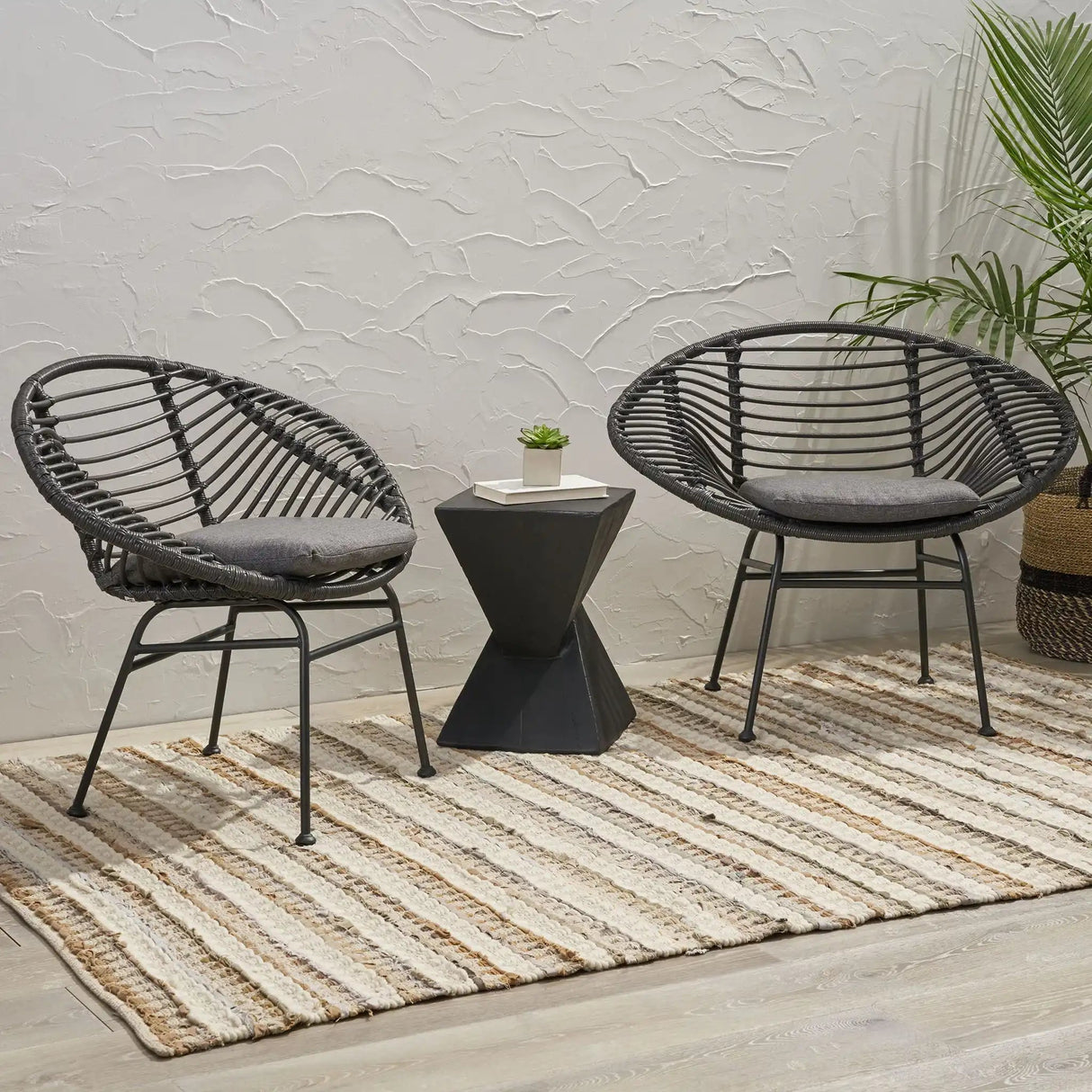 Cordella - Outdoor Woven Wicker Chairs With Cushions, (Set of 2) - Best Buy Furniture