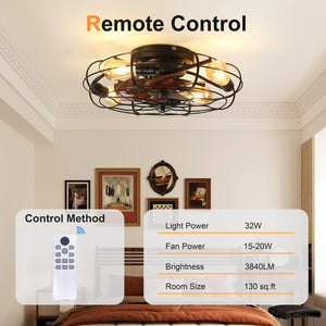 19.7" Industrial Caged Ceiling Fan with Light