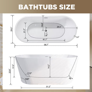 Glossy Freestanding Bathtub With Toe Tap Drain