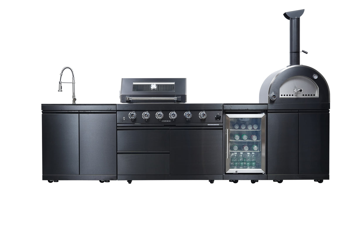 Black 125-Inch Double Stainless Steel Gas Outdoor Kitchen Barbecue Grill