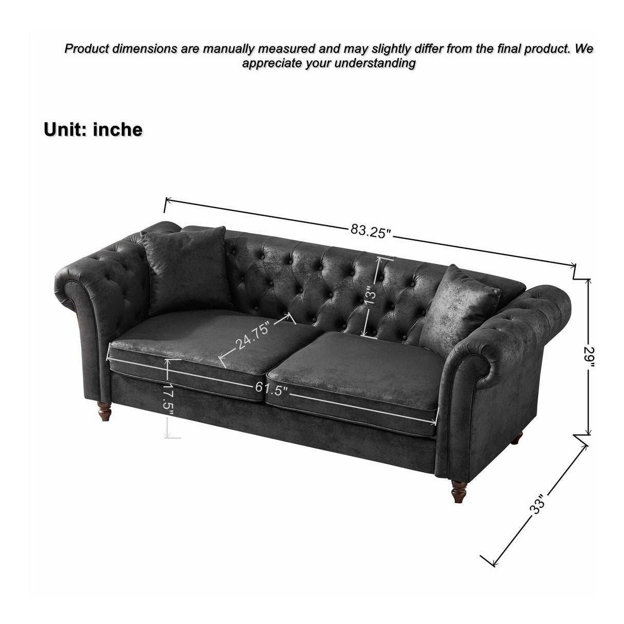 Chesterfield 3 And 3 Seater Sofa Set High Tech Fabric Roll Armrest Upholstered Couch