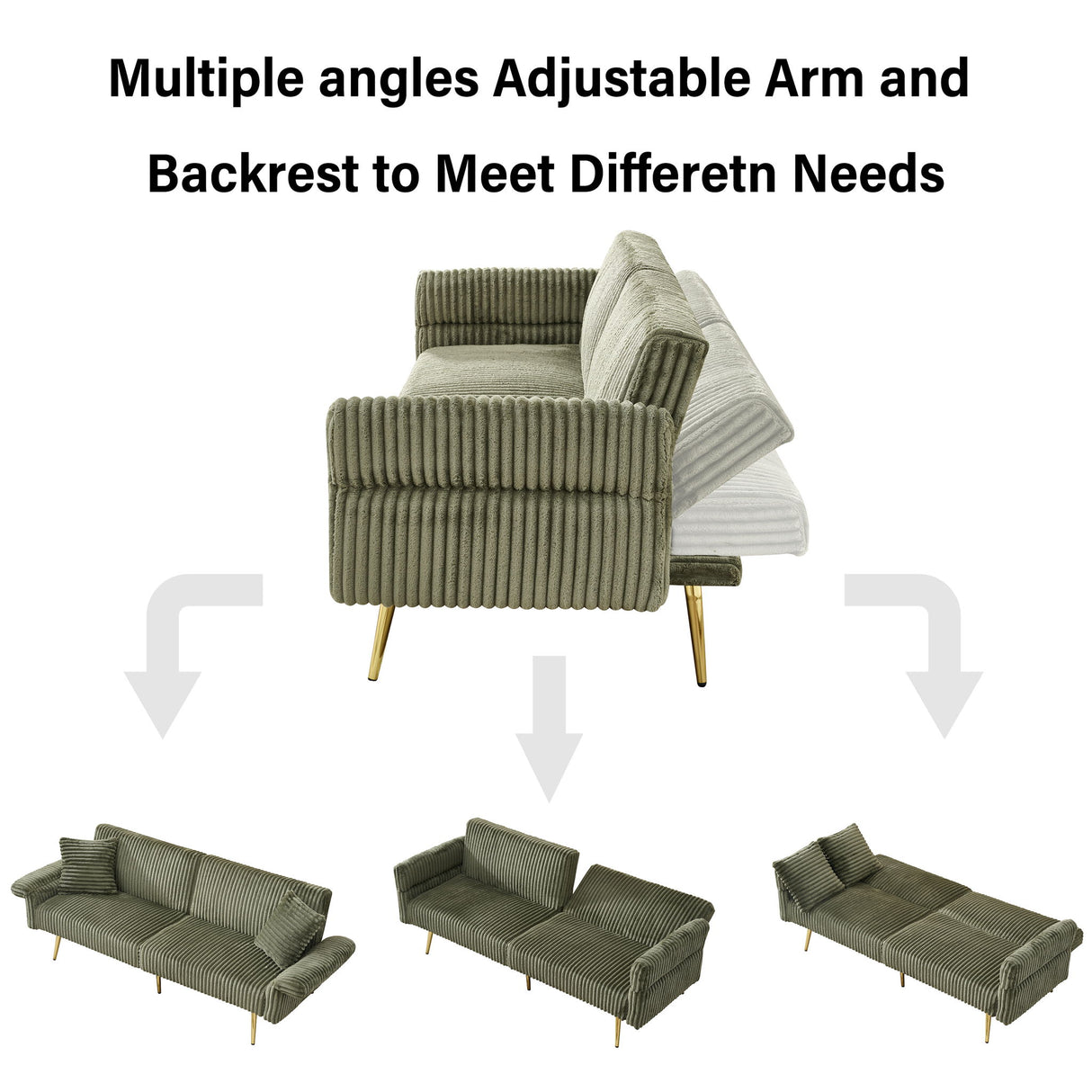 Luxury Foldable Double Sofa Bed With Folding Armrests